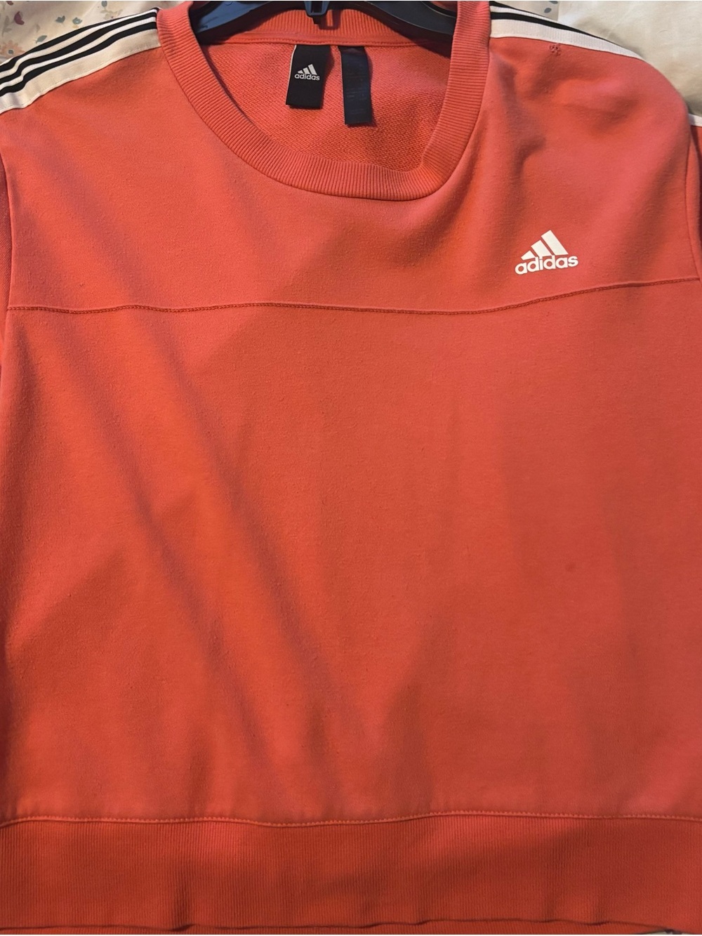 adidas Kids Coral-Red Crew Sweatshirt with Shoulder Stripes